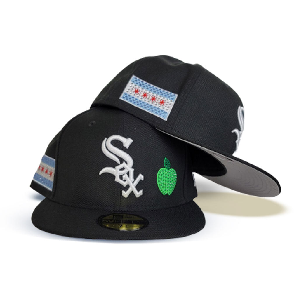 Black Chicago White Sox Grey Bottom Crystal Chicago Flag Side Patch New Era 59FIFTY Fitted 7 5/8