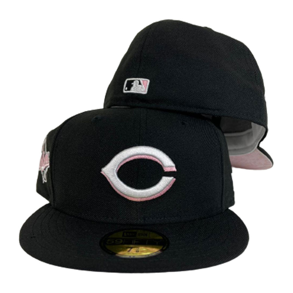 Black Cincinnati Reds Pink Paisley Bottom 1990 World Series Side Patch New Era 59Fifty Fitted