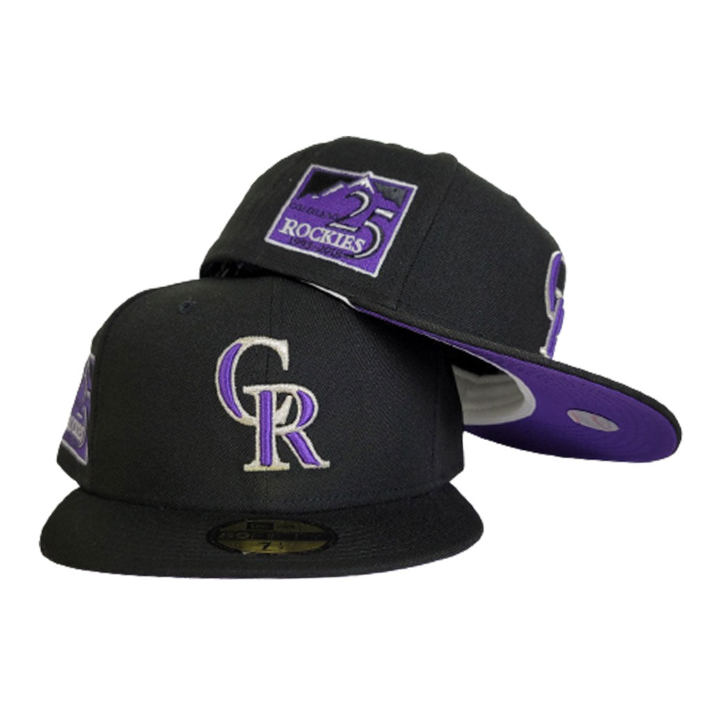 Black Colorado Rockies Purple Bottom 25th Anniversary Side Patch New Era 59Fifty Fitted