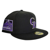 Black Colorado Rockies Purple Bottom 25th Anniversary Side Patch New Era 59Fifty Fitted