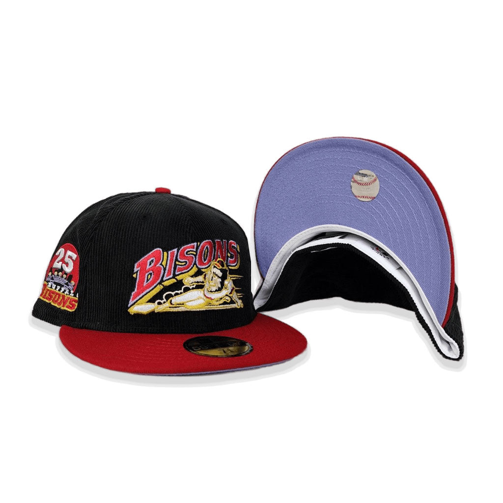 Black Corduroy Buffalo Bisons Red Visor Lavender Bottom 25th Years Side Patch New Era 59Fifty Fitted