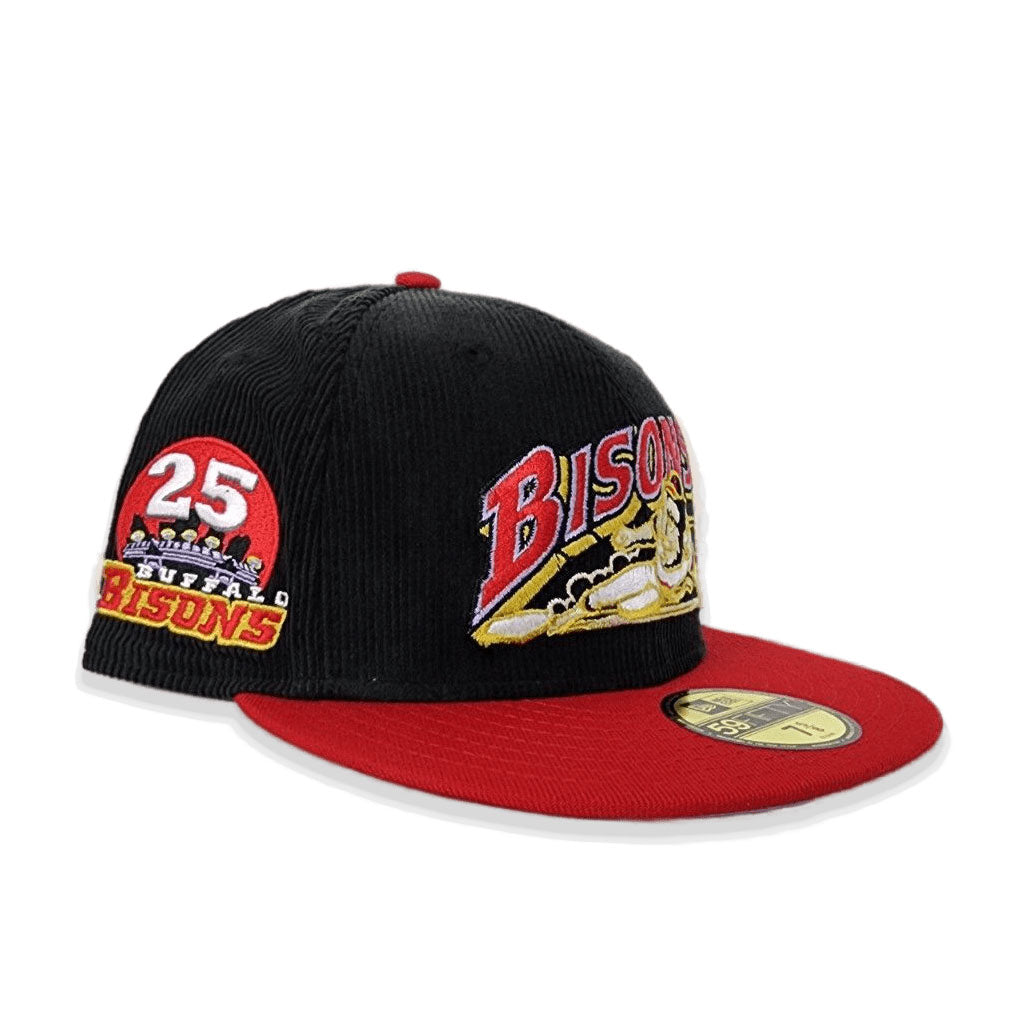 Black Corduroy Buffalo Bisons Red Visor Lavender Bottom 25th Years Side Patch New Era 59Fifty Fitted