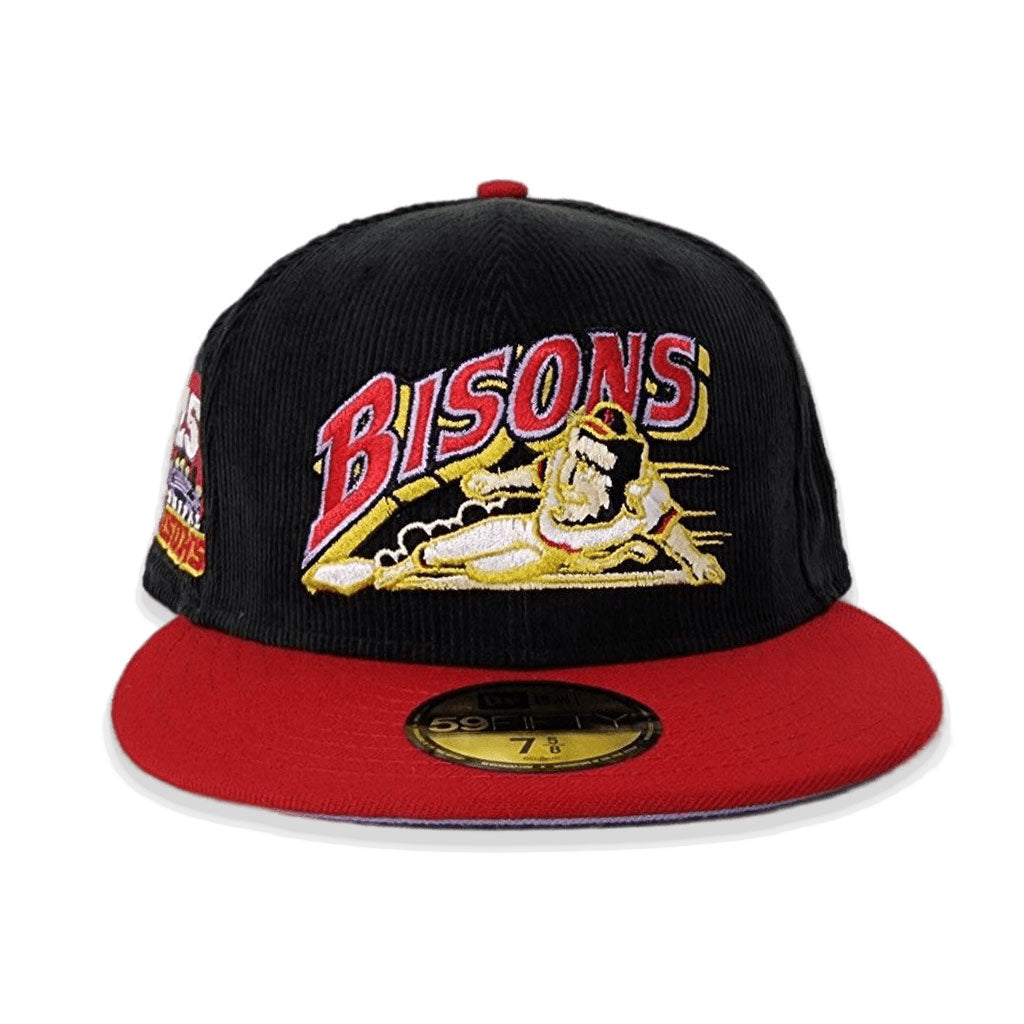 Black Corduroy Buffalo Bisons Red Visor Lavender Bottom 25th Years Side Patch New Era 59Fifty Fitted