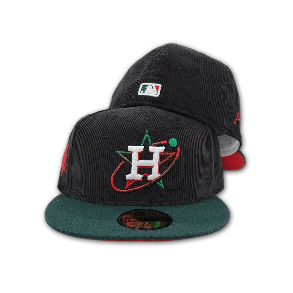 Black Corduroy City Connect Houston Astros Dark Green Visor Red Bottom Lunar Module Side Patch New Era 59FIFTY Fitted 73/4