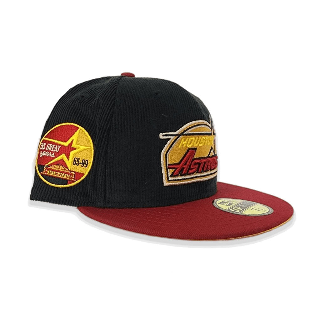 Black Corduroy Houston Astros Brick Red Visor Yellow Bottom 35th Great Years Side Patch New Era 59Fifty Fitted