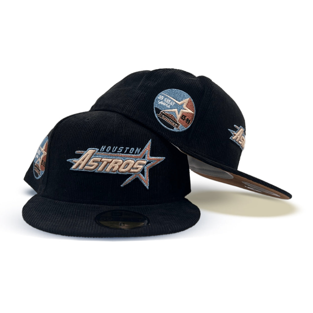 Black Corduroy Houston Astros Bronze Bottom 35th Great Years Side Patch New Era 59FIFTY Fitted 7 7/8
