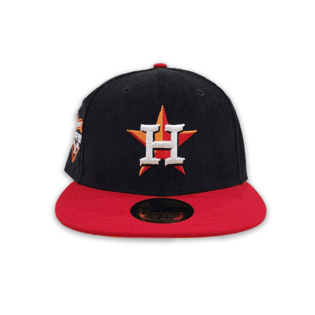 Black Corduroy Houston Astros Red Visor Yellow Bottom 2022 World Series Champions Side Patch New Era 59Fifty Fitted