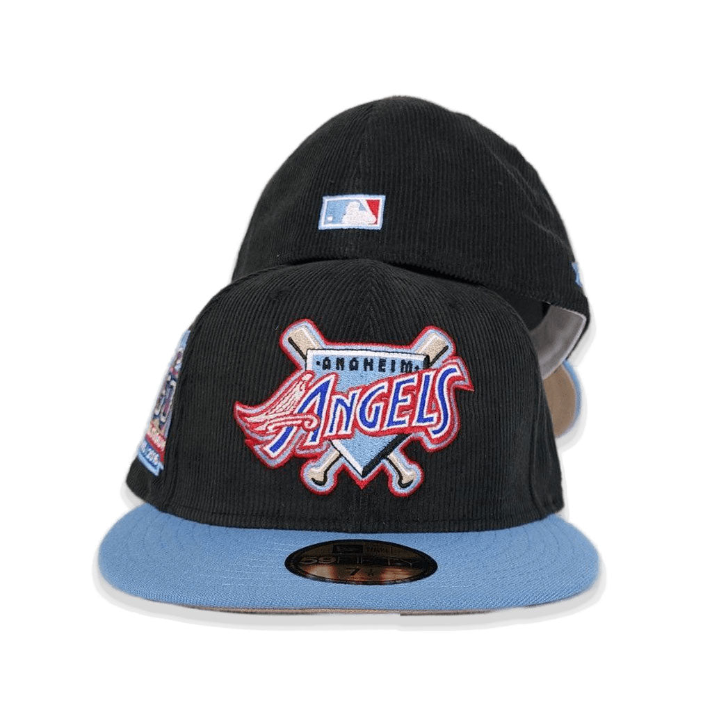 Black Corduroy Los Angeles Angels Icy Blue Visor Tan Bottom 50th Anniversary Side Patch New Era 59Fifty Fitted