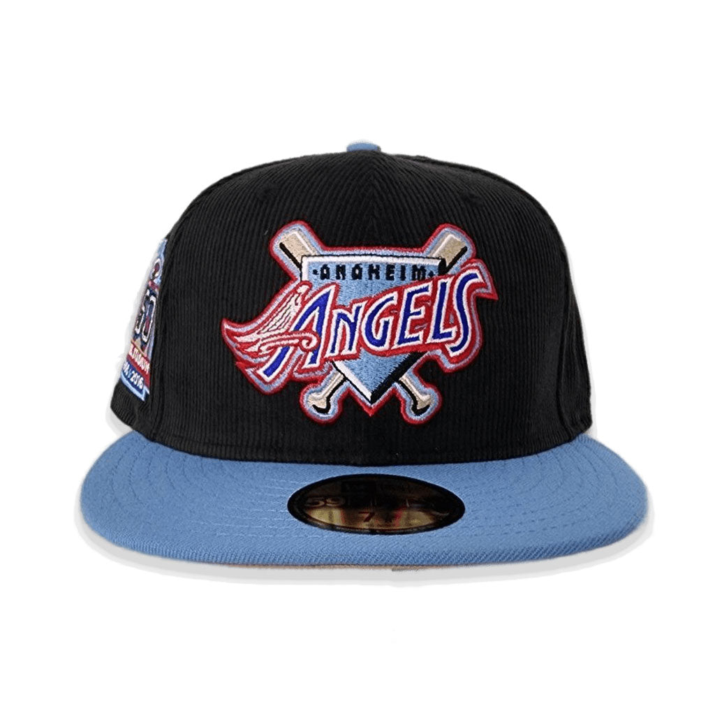 Black Corduroy Los Angeles Angels Icy Blue Visor Tan Bottom 50th  Anniversary Side Patch New Era 59Fifty Fitted