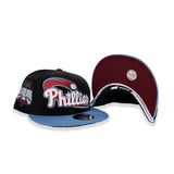 Black Corduroy Philadelphia Phillies Sky Blue Visor Burgundy Bottom 1996 All Star Game Side Patch New Era 59Fifty Fitted