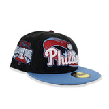 Black Corduroy Philadelphia Phillies Sky Blue Visor Burgundy Bottom 1996 All Star Game Side Patch New Era 59Fifty Fitted