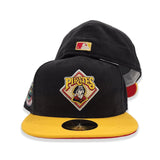 Black Corduroy Pittsburgh Pirates Yellow Visor Red Bottom Pirates Flag Side Patch New Era 59Fifty Fitted
