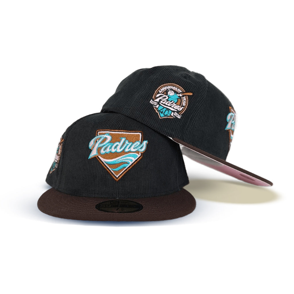 Black Corduroy San Diego Padres Brown Visor Pink Bottom 40th Anniversary Side Patch New Era 59FIFTY Fitted 8