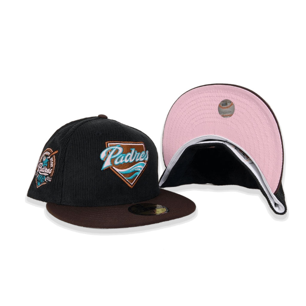 Black Corduroy San Diego Padres Brown Visor Pink Bottom 40th Anniversary Side Patch New Era 59Fifty Fitted