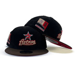 Black Corduroy Script Houston Astros Brown Visor Red Bottom 2000 Inaugural Season Side Patch New Era 59Fifty Fitted
