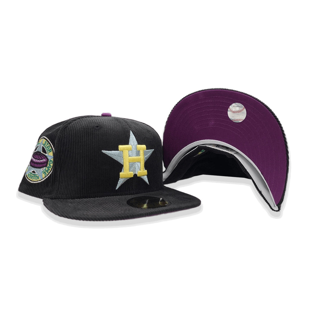 Black Corduroy Houston Astros Grape Purple Bottom 1968 All Star Game Side Patch New Era 59FIFTY Fitted 7 1/2