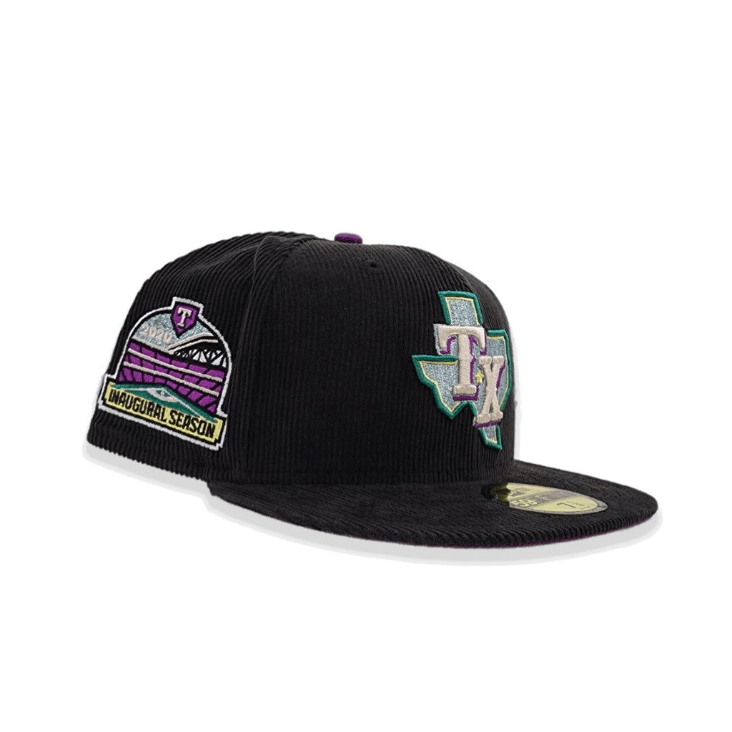 Black Corduroy Texas Rangers Grape Purple Bottom 2020 Inaugural Side Patch New Era 59FIFTY Fitted 7 5/8