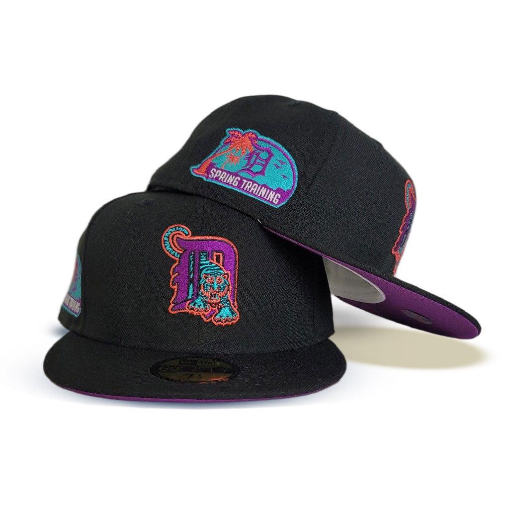Black Detroit Tigers Grape Purple Bottom Spring Traning Side Patch New Era 59Fifty Fitted