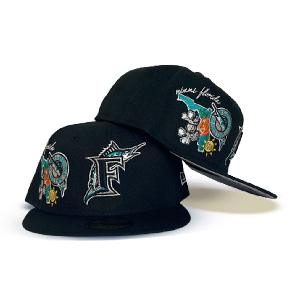 Florida Marlins New Era All Black/Gray Bottom With Blooming