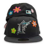 Black Florida Marlins Flower Pattern Pink Bottom Side Patch New Era 59Fifty Fitted