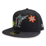 Black Florida Marlins Flower Pattern Pink Bottom Side Patch New Era 59Fifty Fitted