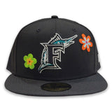 Black Florida Marlins Flower Pattern Pink Bottom Side Patch New Era 59Fifty Fitted