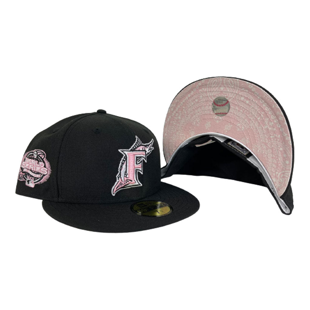 Black Florida Marlins Pink Paisley Bottom 2003 World Series Side Patch New Era 59Fifty Fitted