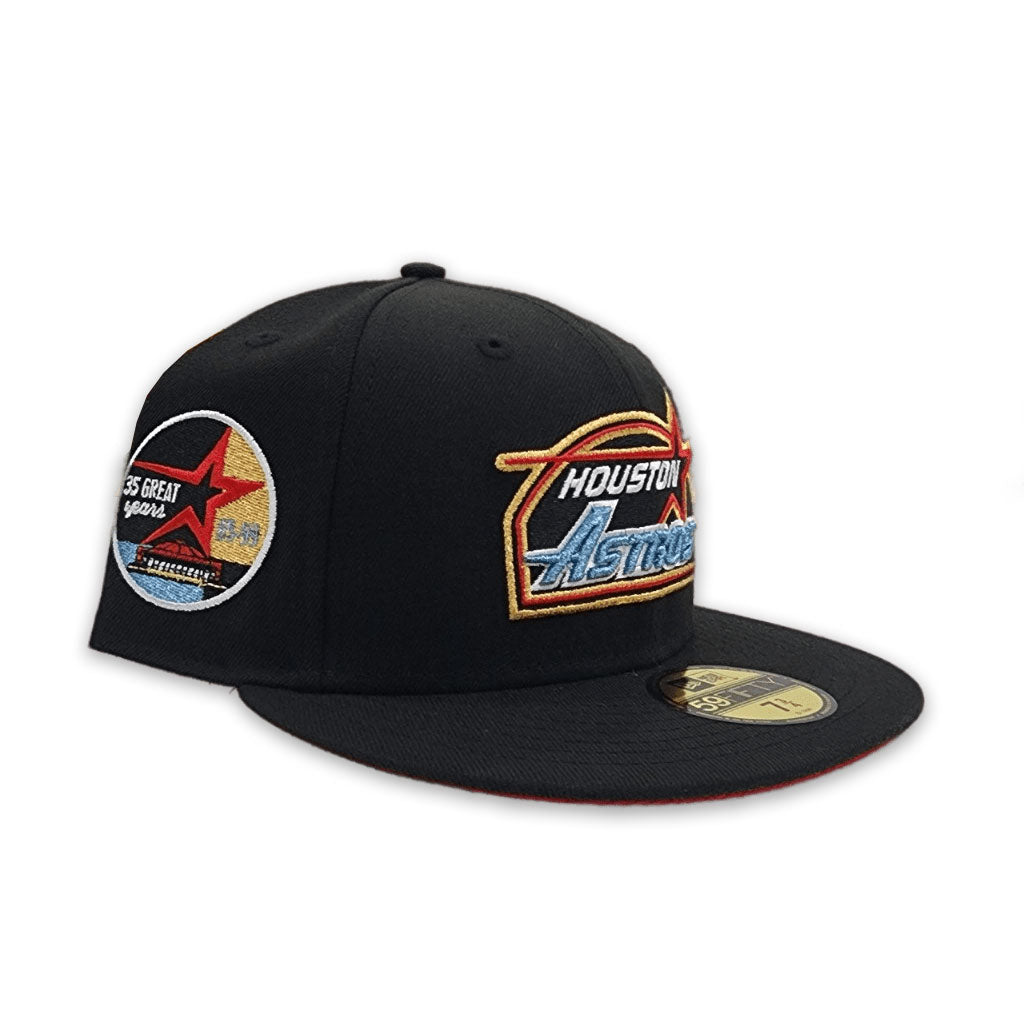 Houston Astros 35 Great Years New Era 59FIFTY Fitted Hat (Stone Black Red Under BRIM) 7 3/4