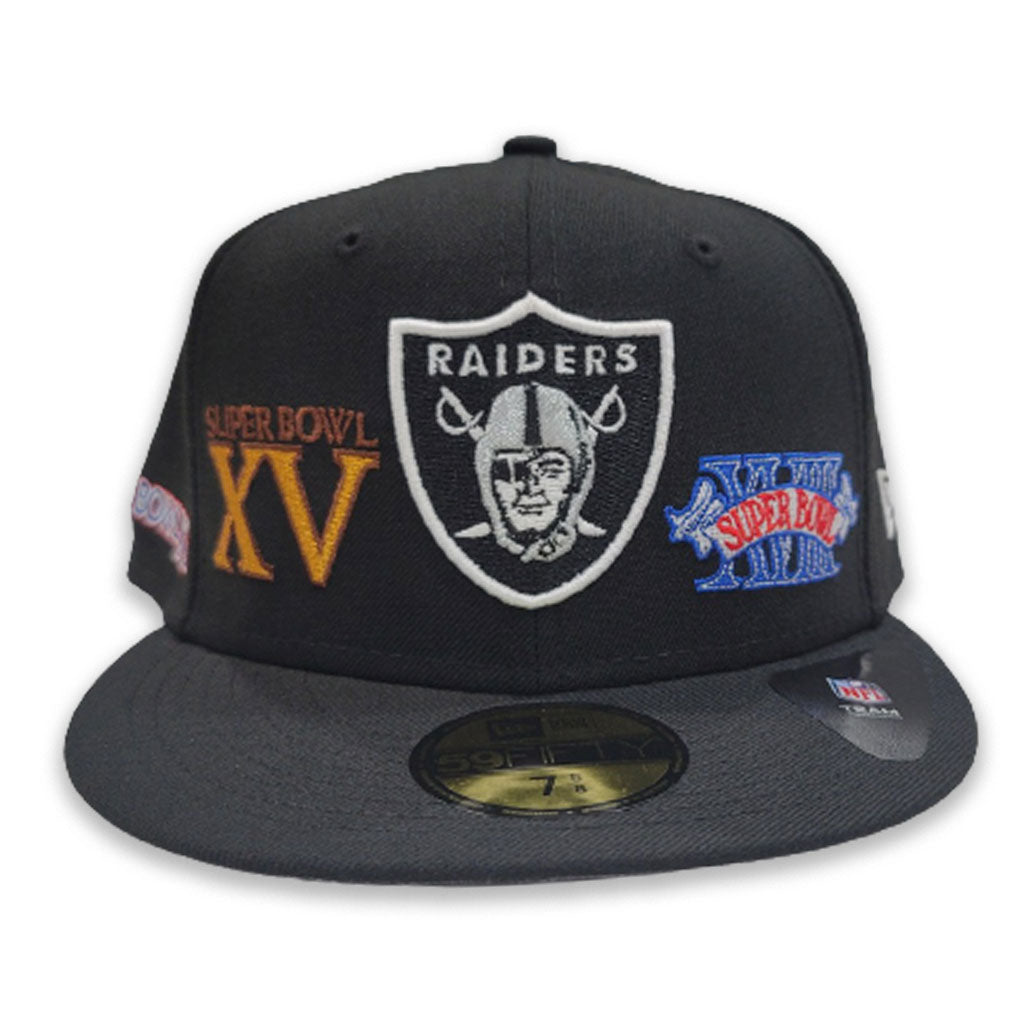 Men's Las Vegas Raiders New Era Black Super Bowl XVIII Pop Sweat 59FIFTY  Fitted Hat