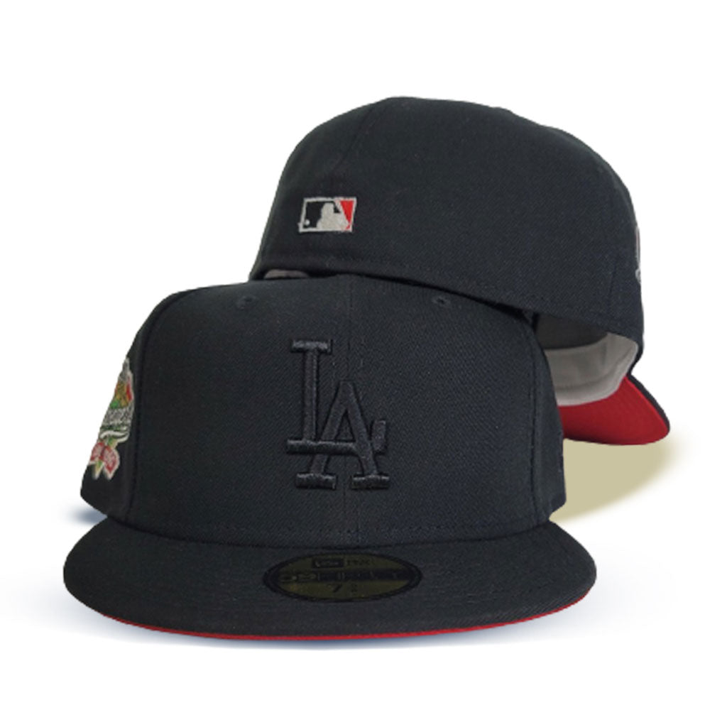 Black Los Angeles Dodgers Red Bottom 100th Anniversary Side Patch New Era  59Fifty Fitted