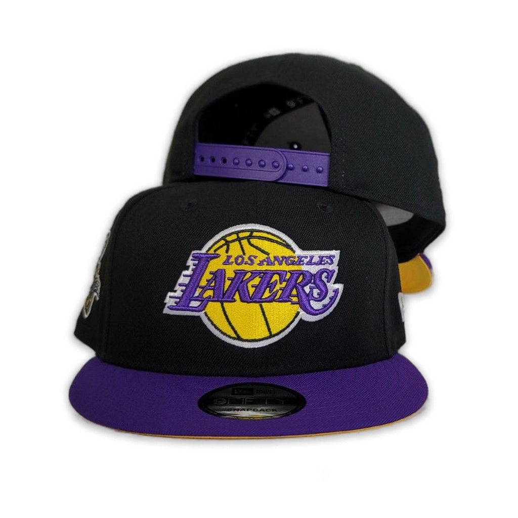 Black Los Angeles Lakers Purple Visor Yellow Bottom 17X Champions Side Patch New Era 9Fifty Snapback