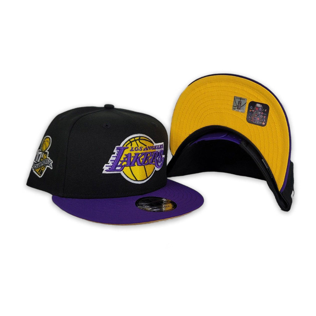 Black Los Angeles Lakers Purple Visor Yellow Bottom 17X Champions Side Patch New Era 9Fifty Snapback