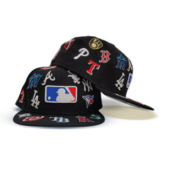 MLB New Era Allover Team Logo 59FIFTY Fitted Hat - Black