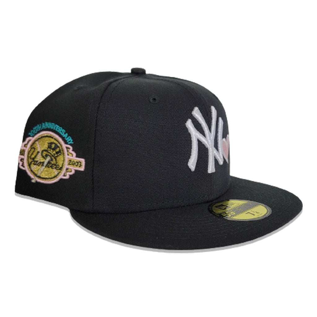 Black New York Yankees Heart Pink Bottom 100th Anniversary Side Patch New Era 59Fifty Fitted