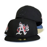 Black Oakland Athletics Flame Pattern Icy Blue Bottom 1989 World Series Side Patch New Era 59Fifty Fitted