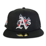 Black Oakland Athletics Flame Pattern Icy Blue Bottom 1989 World Series Side Patch New Era 59Fifty Fitted