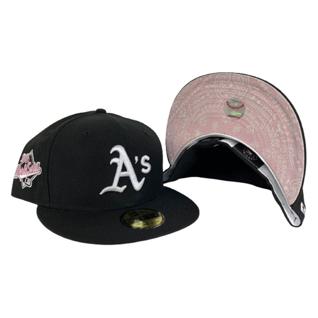 Black Oakland Athletics Pink Paisley Bottom 1989 World Series Side Patch New Era 59Fifty Fitted