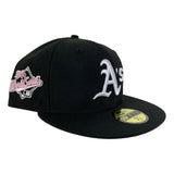 Black Oakland Athletics Pink Paisley Bottom 1989 World Series Side Patch New Era 59Fifty Fitted