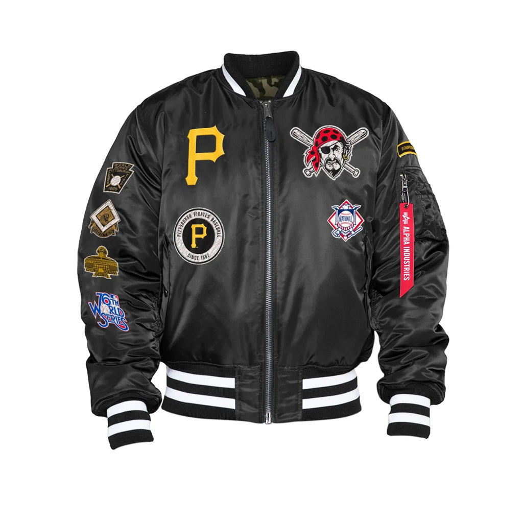 Black Pittsburgh Pirates Alpha Industries X New Era Reversible MA-1 Bomber  Jacket