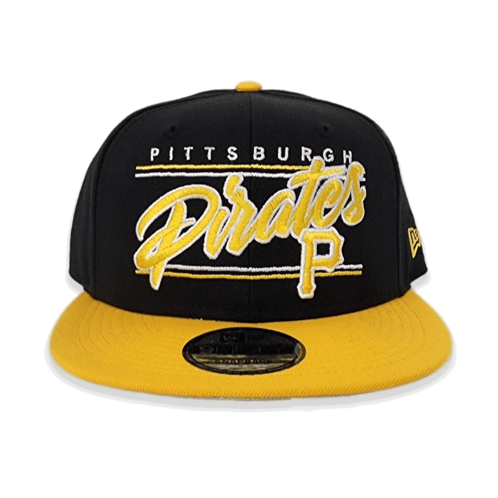 Black Pittsburgh Pirates Team Scrip Gray Bottom New Era 9Fifty Snapback