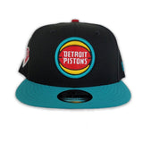 Black San Detroit Pistons Teal Visor Fusion Pink Bottom 75th Anniversary Side Patch New Era 9Fifty Snapback