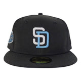 Black San Diego Padres Icy blue Bottom 50th Anniversary Side patch New Era 59Fifty Fitted