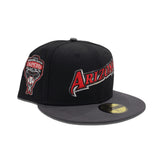 Black Script Arizona Diamondbacks Dark Gray Visor Gray Bottom 1998 Inaugural Season Side Patch New Era 59Fifty Fitted