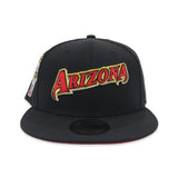 Black Script Arizona Diamondbacks Red Bottom 1998 Inaugural Season Side Patch New Era 59Fifty Fitted