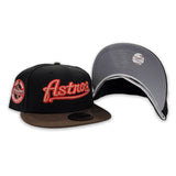 Black Script Houston Astros Brown Visor Gray Bottom Celebrating 45 Years Side Patch New Era 59Fifty Fitted