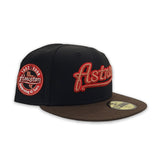 Black Script Houston Astros Brown Visor Gray Bottom Celebrating 45 Years Side Patch New Era 59Fifty Fitted
