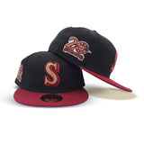 Black Seattle Mariners Burgundy Visor Gray Bottom 20th Anniversary Side Patch New Era 59Fifty Fitted