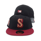 Black Seattle Mariners Burgundy Visor Gray Bottom 20th Anniversary Side Patch New Era 59Fifty Fitted