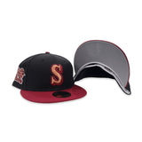 Black Seattle Mariners Burgundy Visor Gray Bottom 20th Anniversary Side Patch New Era 59Fifty Fitted