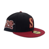 Black Seattle Mariners Burgundy Visor Gray Bottom 20th Anniversary Side Patch New Era 59Fifty Fitted